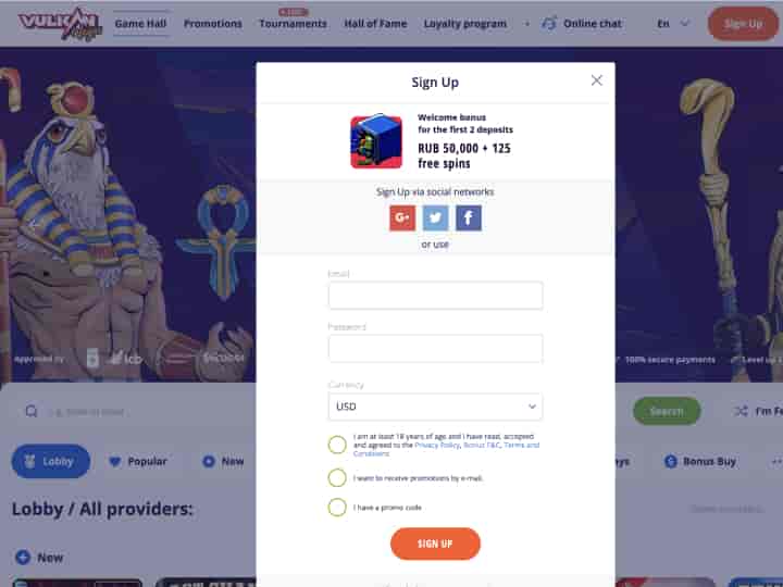 Aviator oynamak için Vulkan Vegas'a kayıt olun